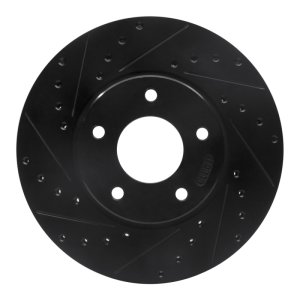 Jaguar XJR Brake Rotor (1) - Front Left - R1 Concepts - Drilled & Slotted - Black - `97-`03